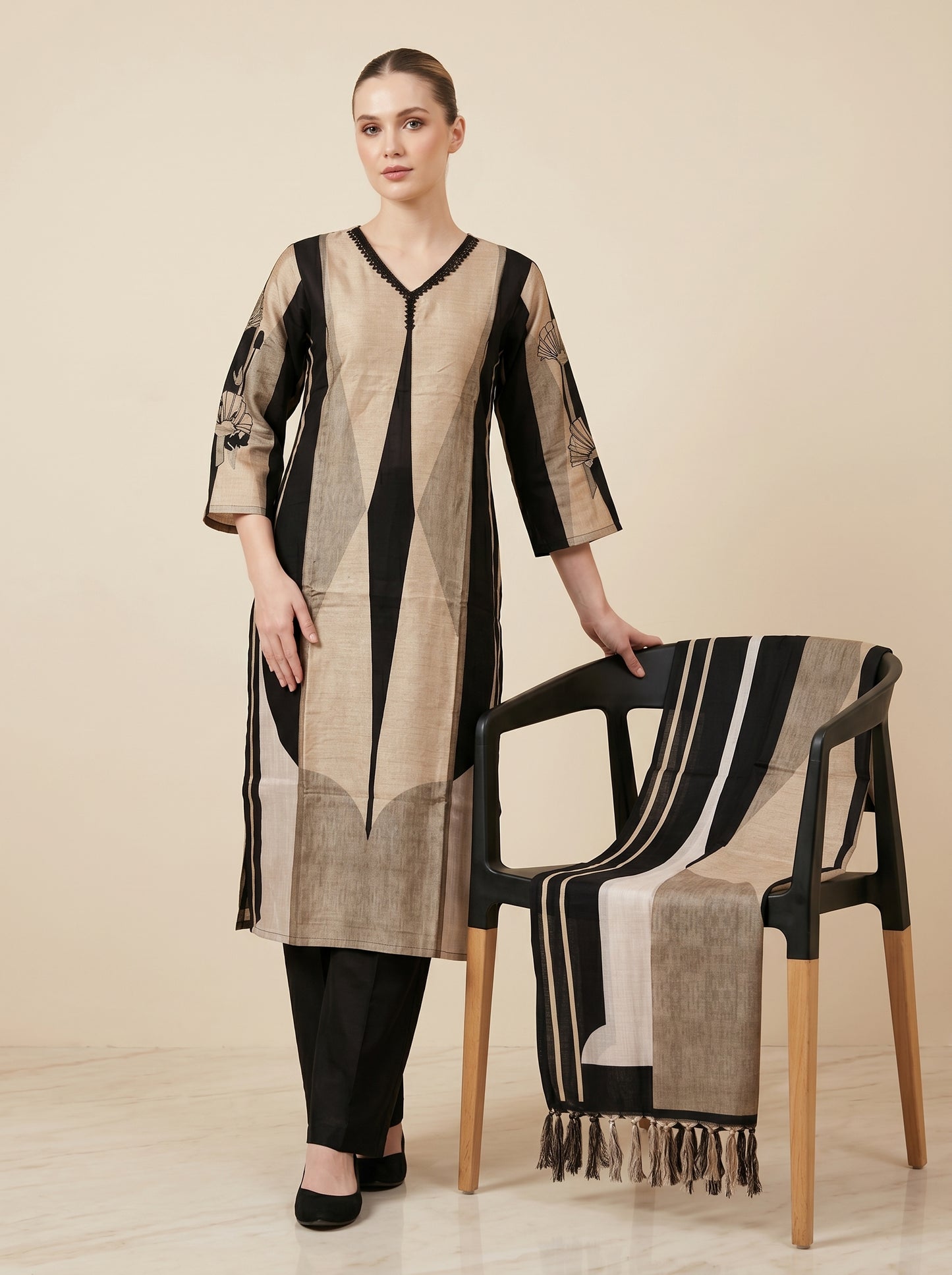 Cotton Printed kurti set 1012 Black