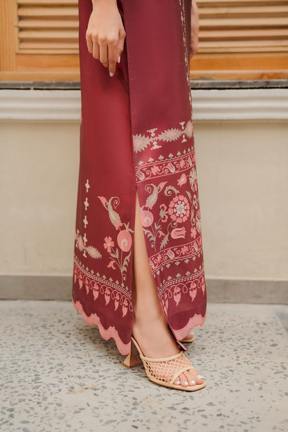 Cotton Satin Printed Kaftan J6168 Maroon (Only Top)