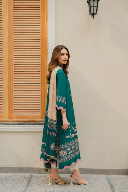 Cotton Satin Printed Kurta Set J6165 Green (With Dupatta)