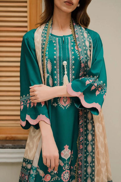Cotton Satin Printed Kurta Set J6165 Green (With Dupatta)