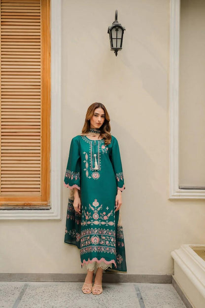 Cotton Satin Printed Kurta Set J6165 Green (With Dupatta)