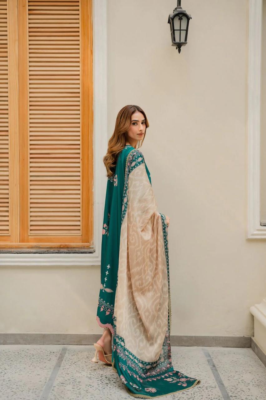 Cotton Satin Printed Kurta Set J6165 Green (With Dupatta)