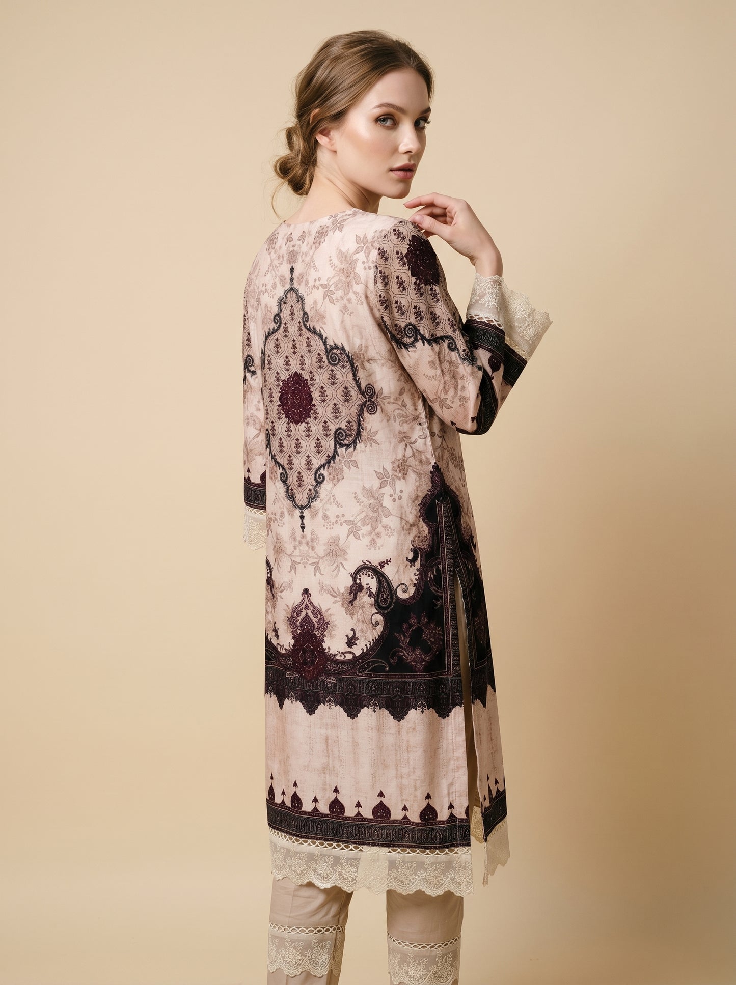 Cotton Printed Kurti Set With Dupatta 1001 beige
