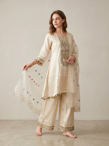 Georgette Embroidery Plazo Set 1002 Cream