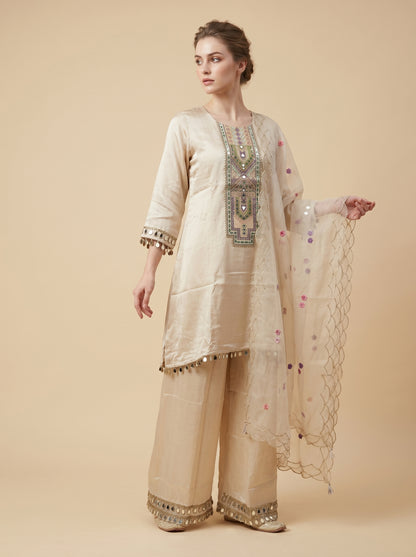 Georgette Embroidery Plazo Set 1002 Cream