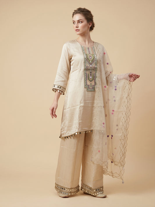 Georgette Embroidery Plazo Set 1002 Cream