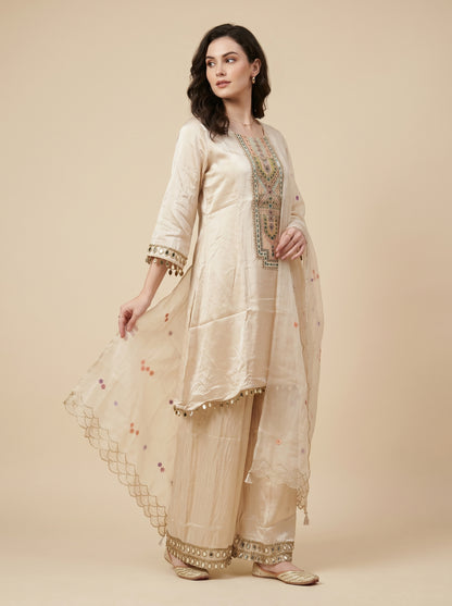 Georgette Embroidery Plazo Set 1002 Cream
