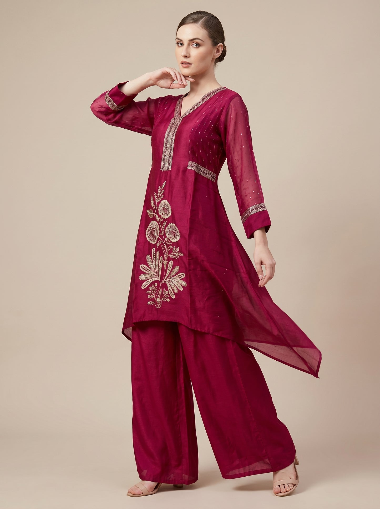 Georgette Hand Work Plazo Set 1003 Pink