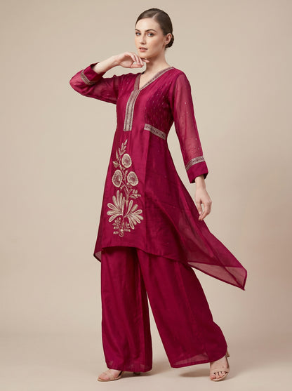 Georgette Hand Work Plazo Set 1003 Pink