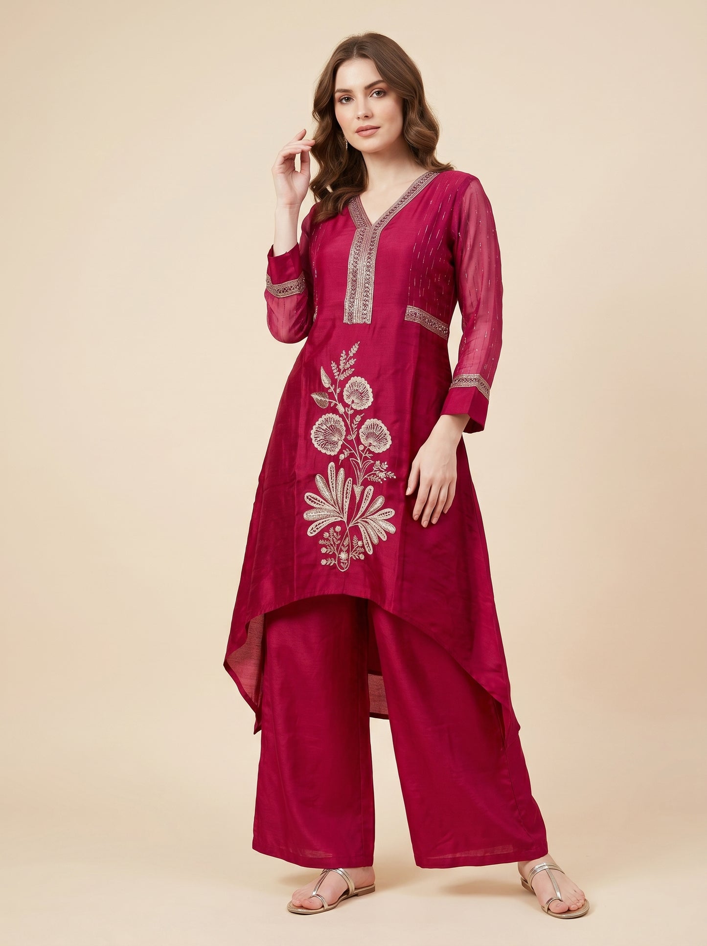 Georgette Hand Work Plazo Set 1003 Pink