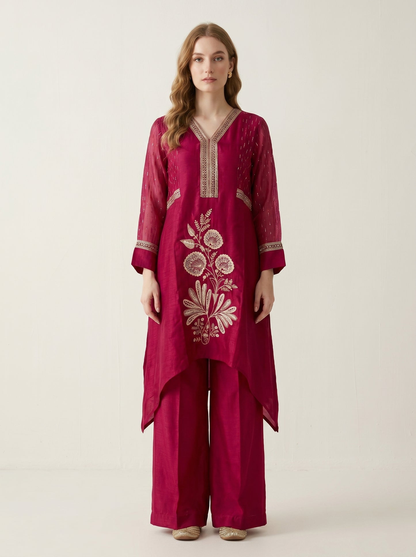 Georgette Hand Work Plazo Set 1003 Pink