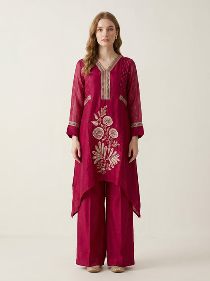 Georgette Hand Work Plazo Set 1003 Pink