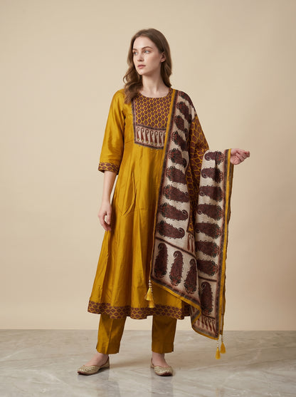 Cotton Printed Anarkali Set With Dupatta 1004 Yellow