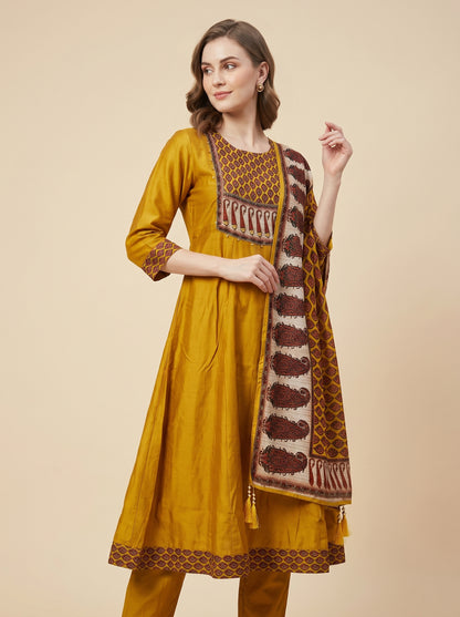 Cotton Printed Anarkali Set With Dupatta 1004 Yellow