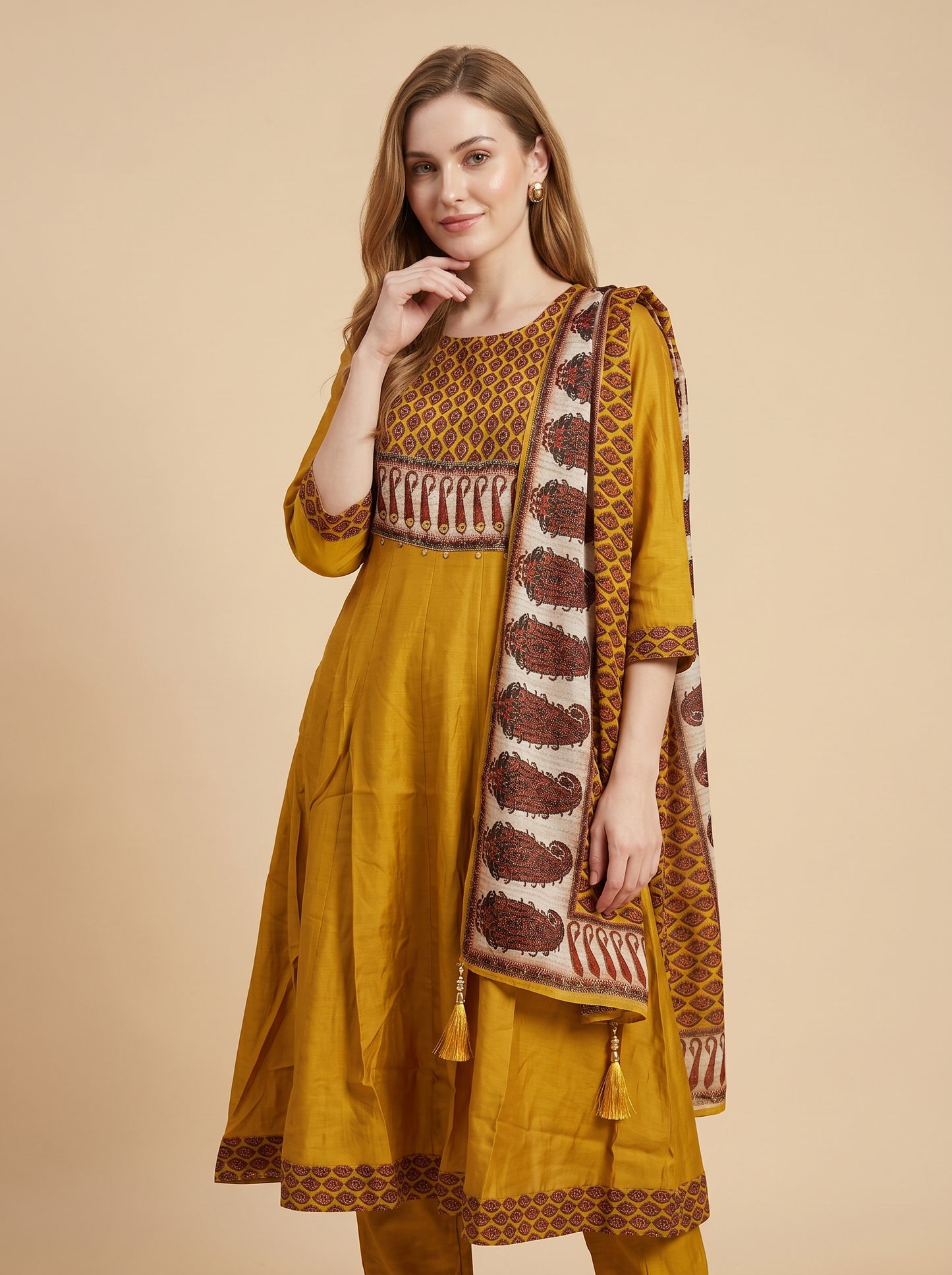 Cotton Printed Anarkali Set With Dupatta 1004 Yellow