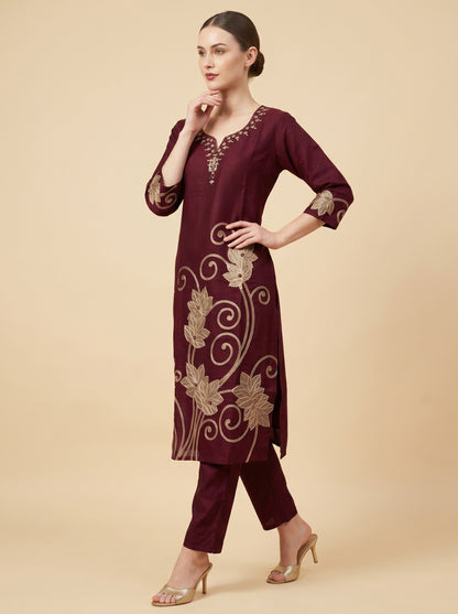 Cotton Printed Kurti Set With Dupatta 1006 Wine