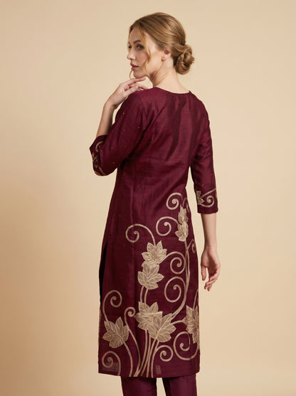 Cotton Printed Kurti Set With Dupatta 1006 Wine
