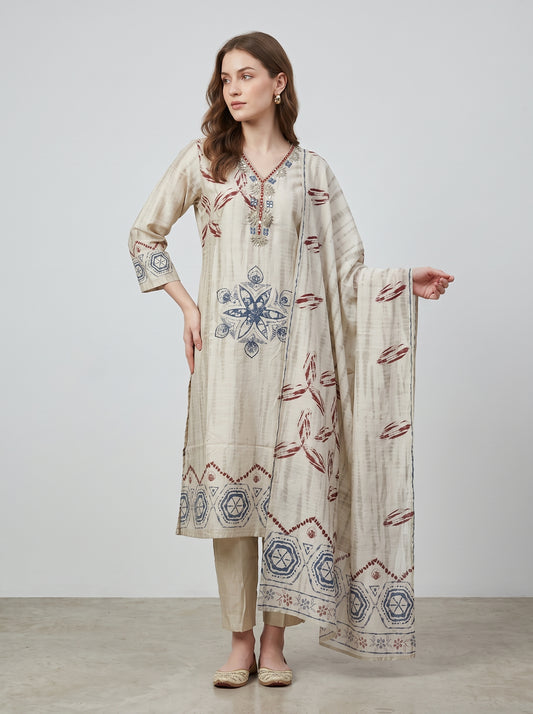 Cotton Printed kurti set 1008 Cream