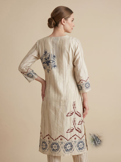Cotton Printed kurti set 1008 Cream