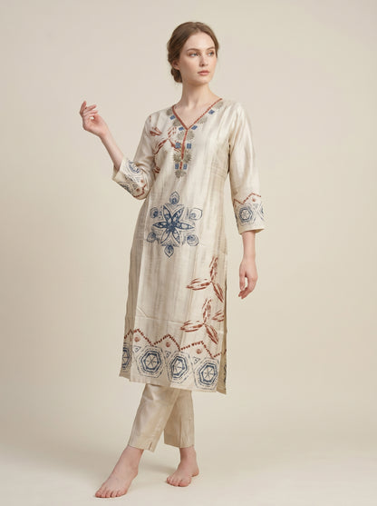 Cotton Printed kurti set 1008 Cream