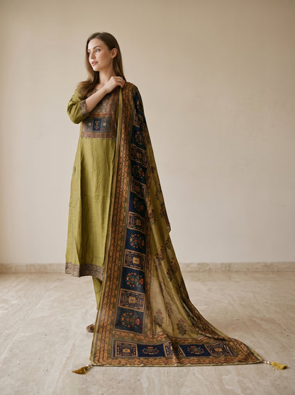 Cotton Printed Anarkali Set 1009 Green