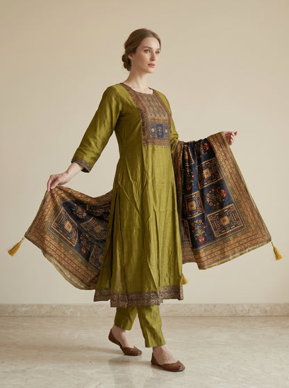 Cotton Printed Anarkali Set 1009 Green