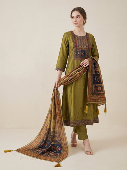 Cotton Printed Anarkali Set 1009 Green