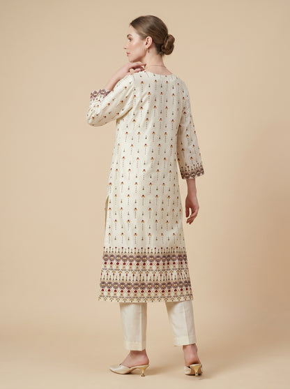 Cotton Printed Kurti set 1010 White