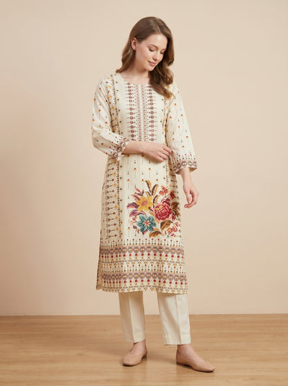 Cotton Printed Kurti set 1010 White
