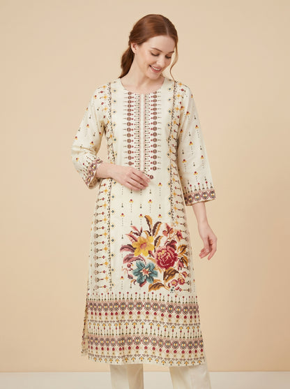 Cotton Printed Kurti set 1010 White