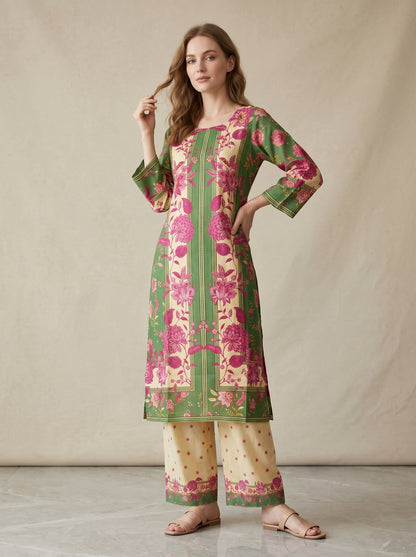 Georgette printed Cord set 1011 green