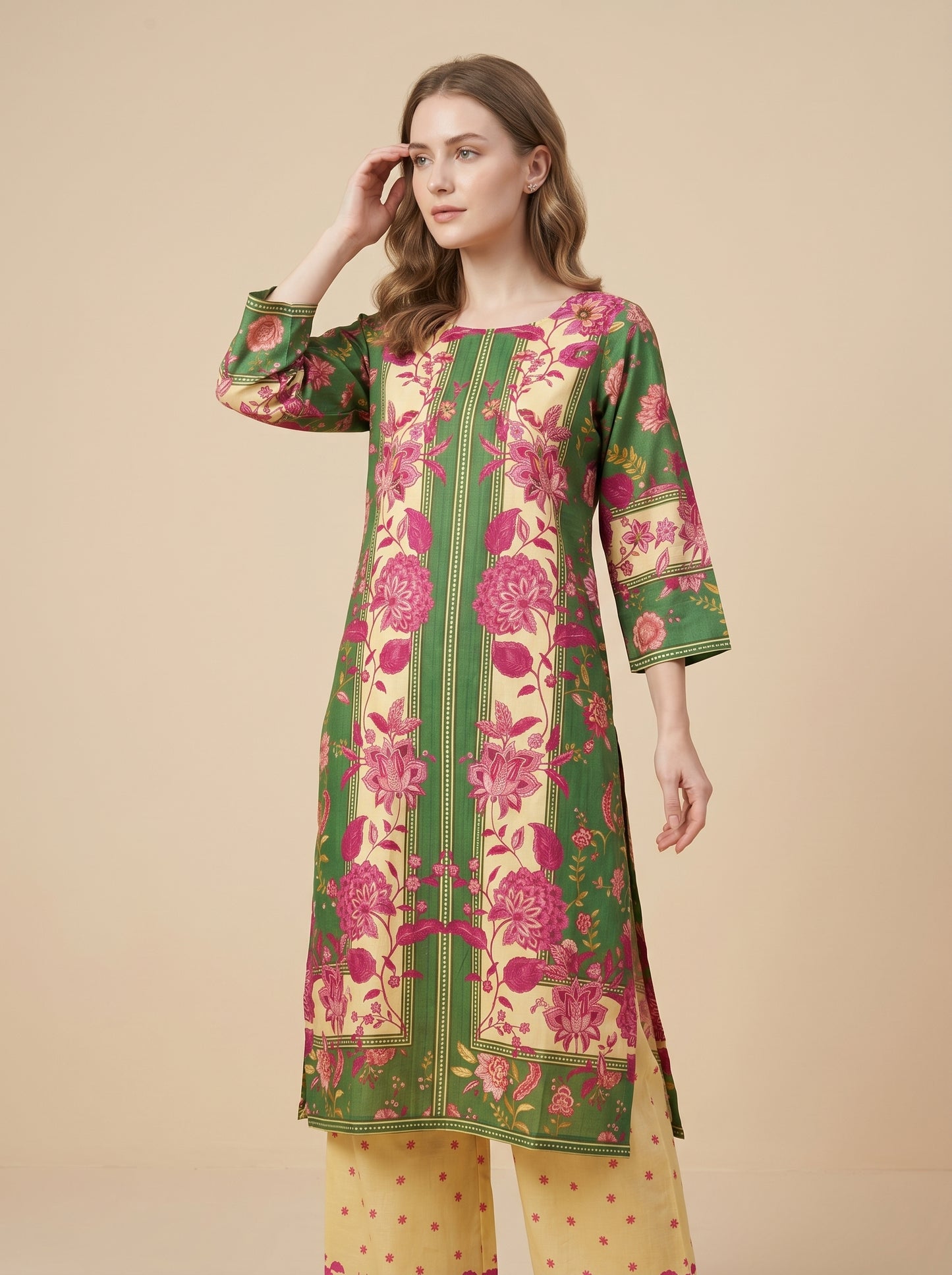 Georgette printed Cord set 1011 green