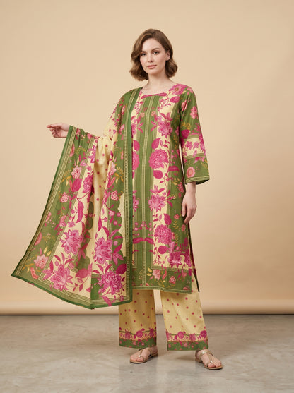 Georgette printed Cord set 1011 green