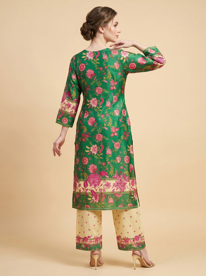 Georgette printed Cord set 1011 green