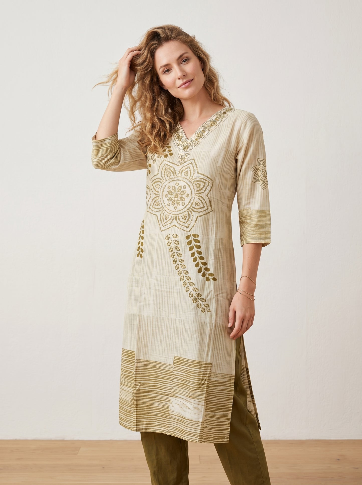Cotton Printed Kurti Set 1013 green
