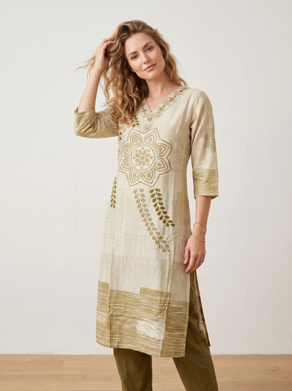 Cotton Printed Kurti Set 1013 green