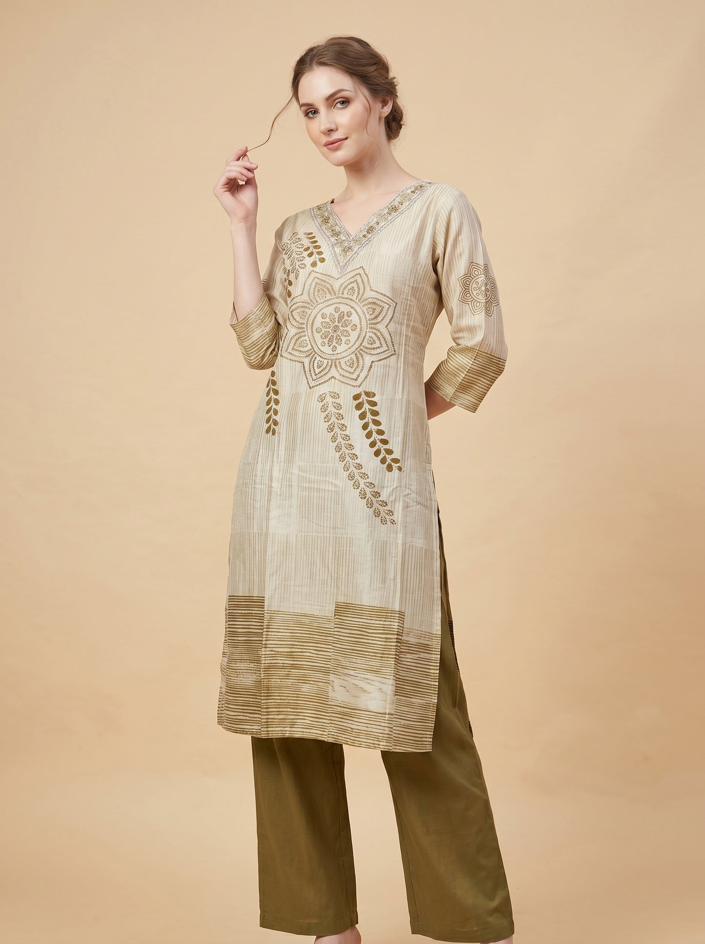 Cotton Printed Kurti Set 1013 green