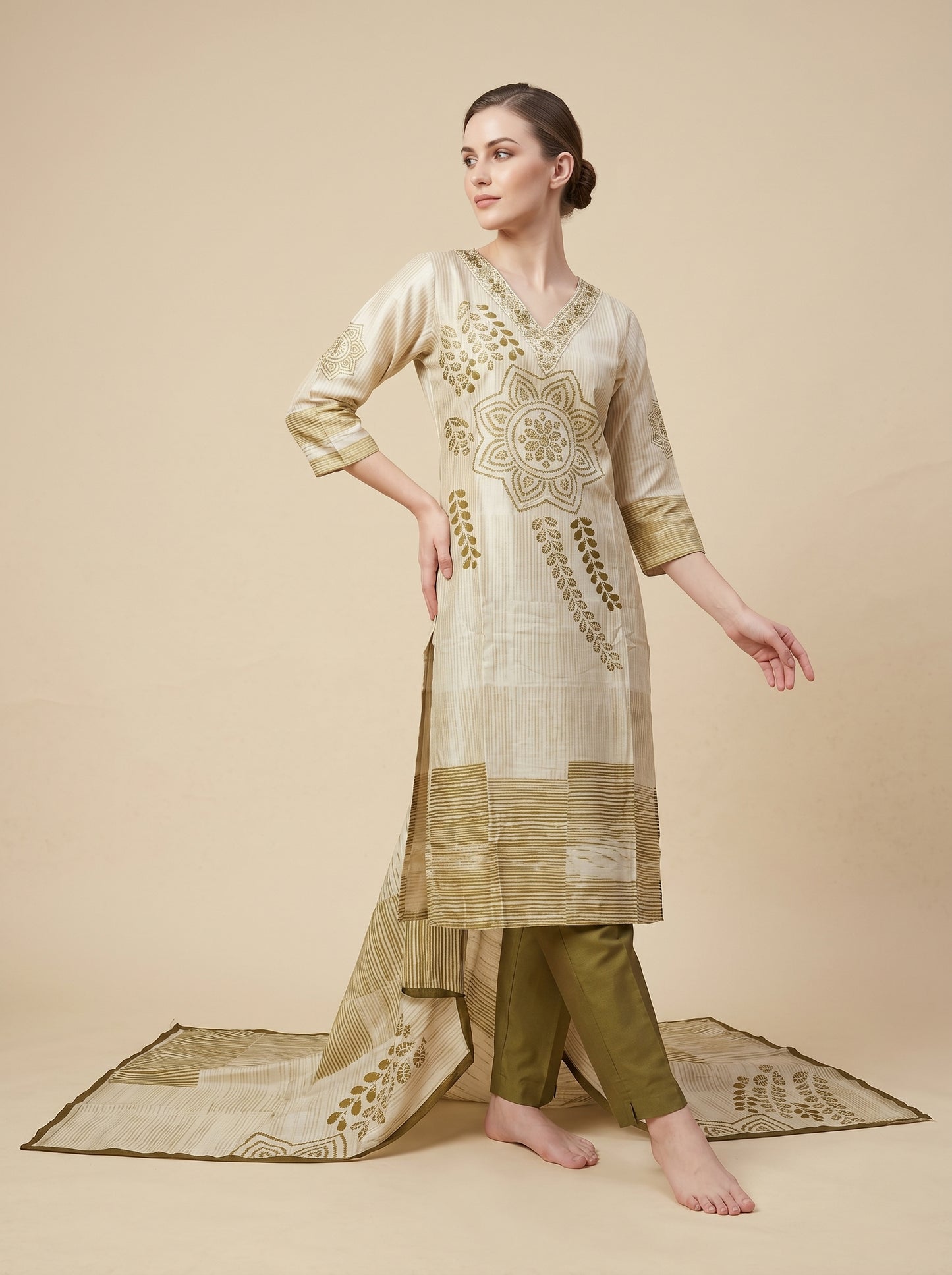 Cotton Printed Kurti Set 1013 green