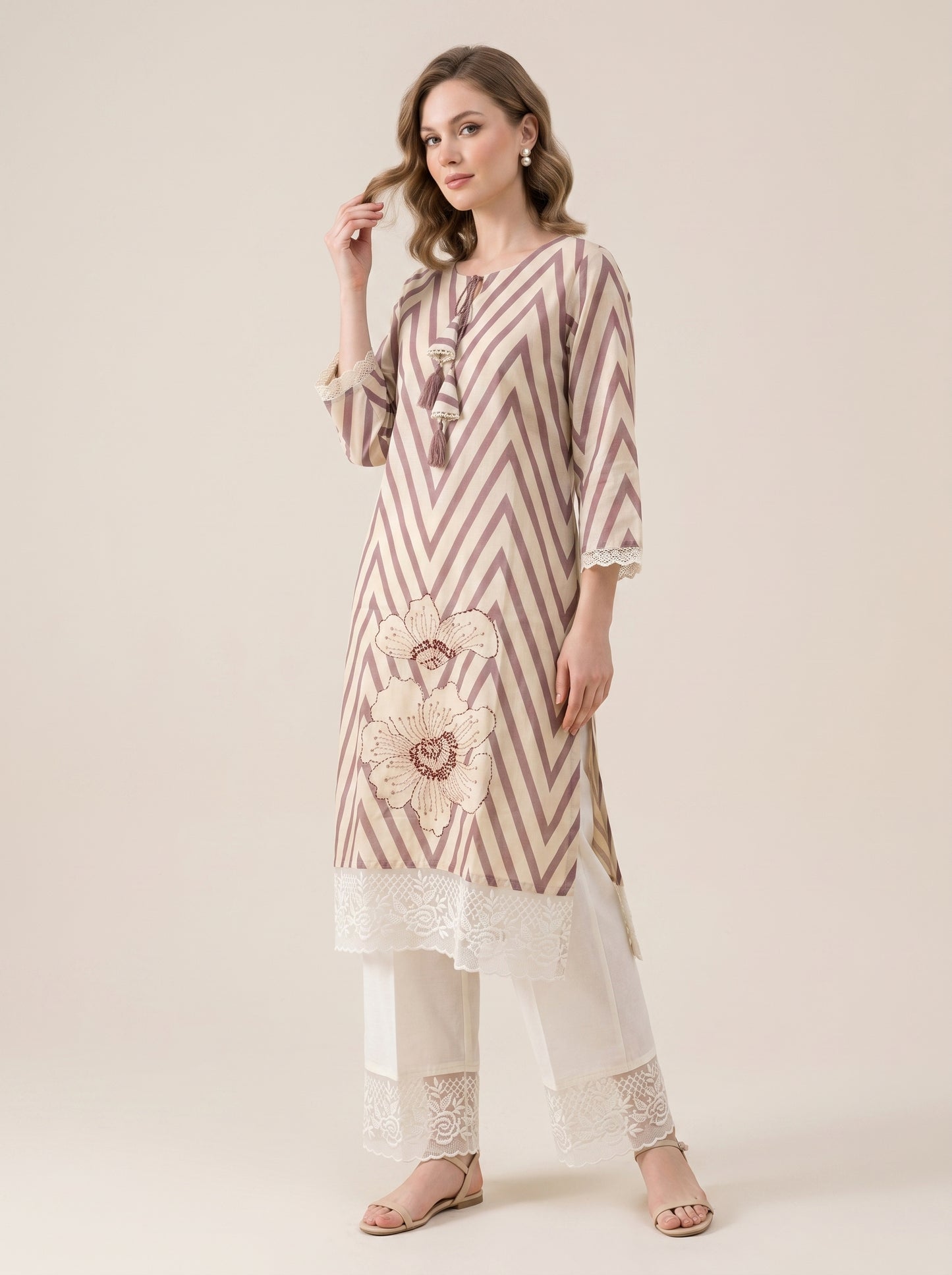 Cotton Printed kurti Set 1014 Pink