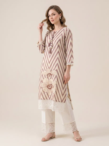 Cotton Printed kurti Set 1014 Pink