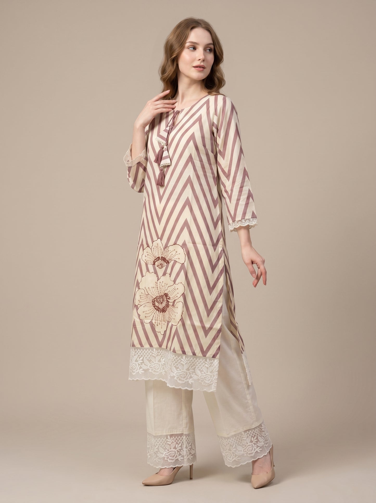 Cotton Printed kurti Set 1014 Pink