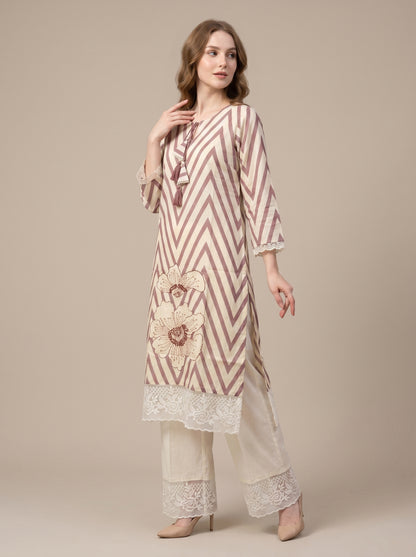 Cotton Printed kurti Set 1014 Pink