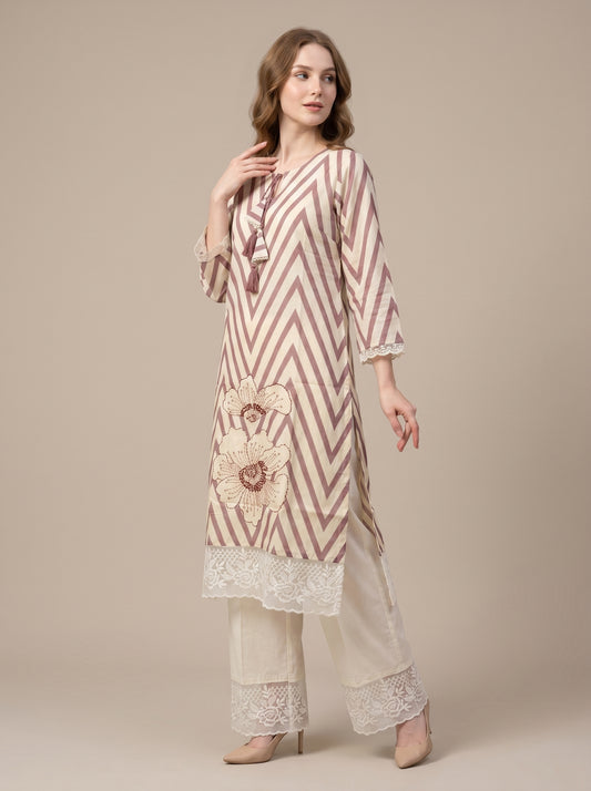 Cotton Printed kurti Set 1014 Pink