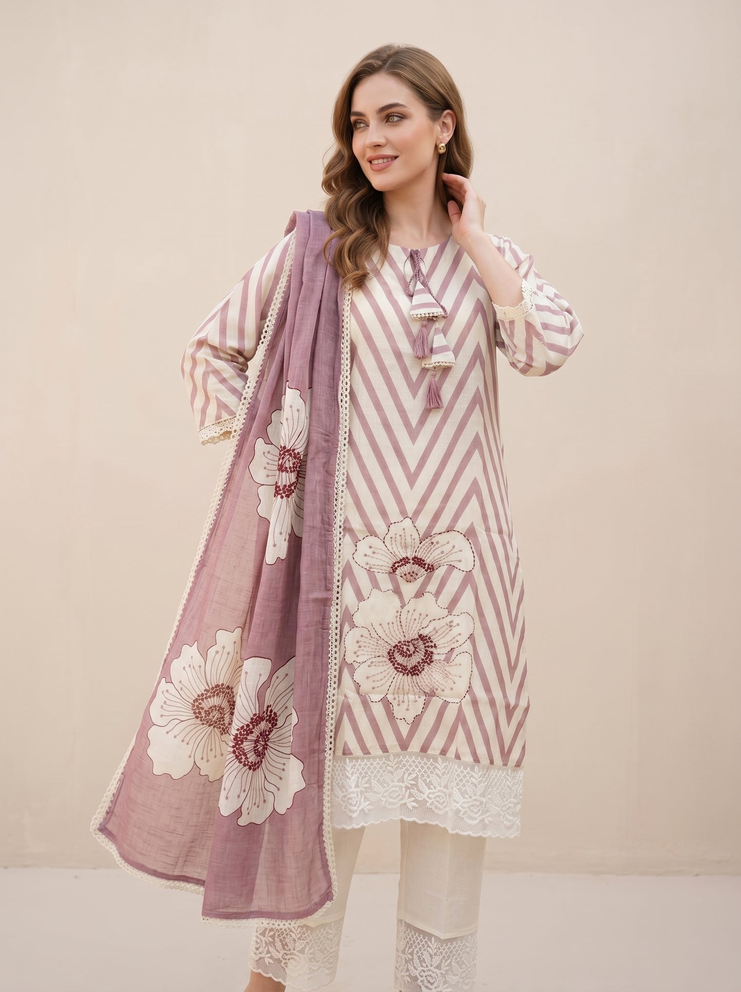 Cotton Printed kurti Set 1014 Pink