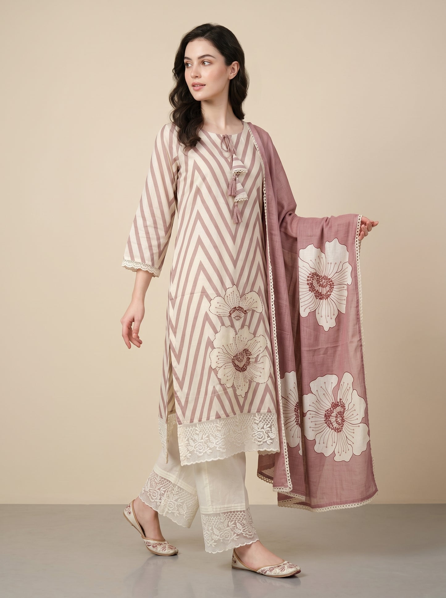Cotton Printed kurti Set 1014 Pink