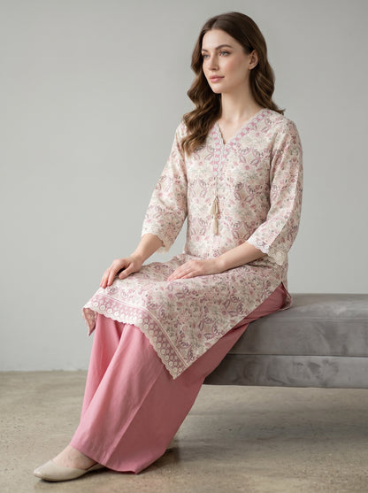 Cotton Printed plazo Set 1015 Pink