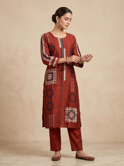 Cotton Printed Kurti set 1016 Rust
