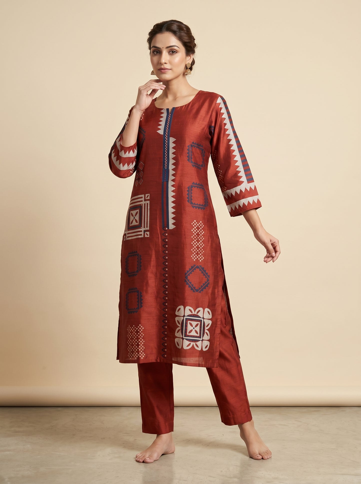 Cotton Printed Kurti set 1016 Rust