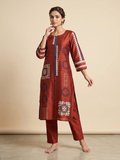 Cotton Printed Kurti set 1016 Rust