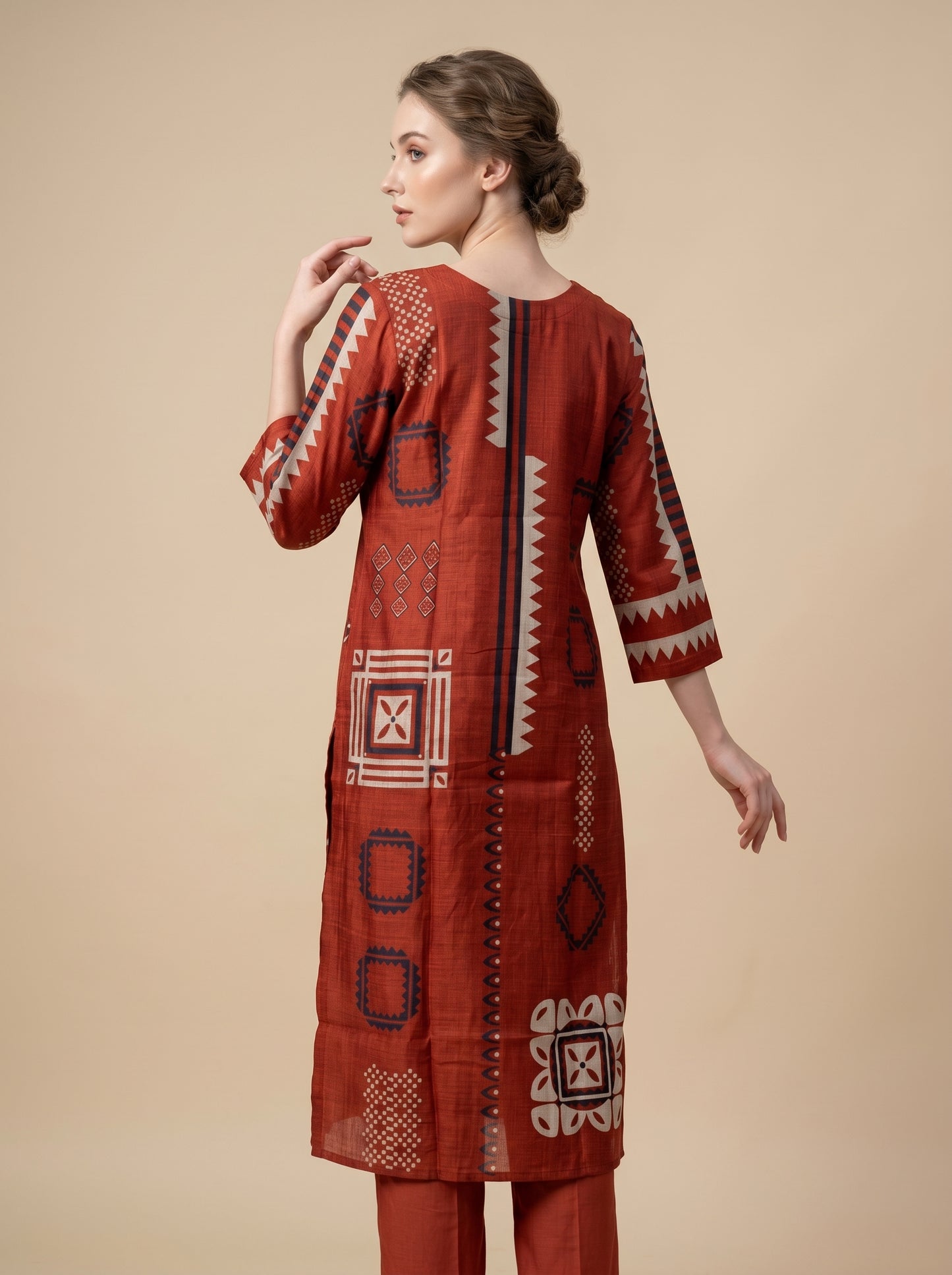Cotton Printed Kurti set 1016 Rust